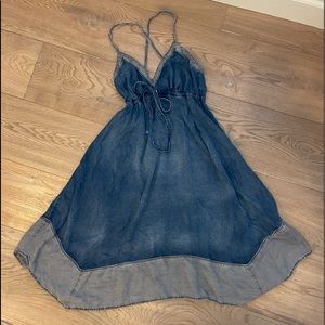 Super cute denim A-line dress from Anthropologie. Fun front and back details